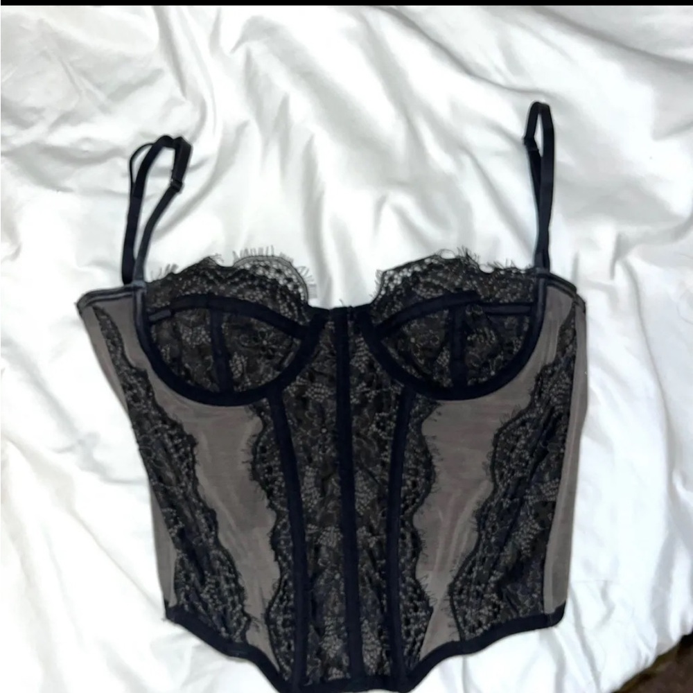 Urban Outfitters Black and Tan Lace Bustier